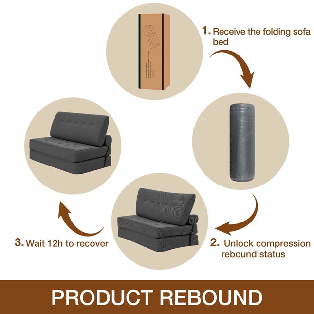 Folding Sofa Bed Sleeper Sofa Chair 3 in 1 Convertible Sofa Bed with 2 Pillows Foldable Couches Mattress with Back Support Floor