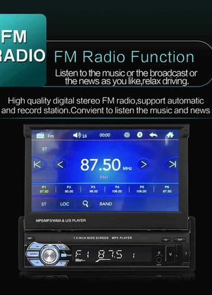 Hikity Car Radio 1DIN 7 inch HD Retractable Touch Screen MP5 Multimedia Player BT FM SD EQ USB AUX Stereo Audio Remote Control