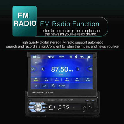 Hikity Car Radio 1DIN 7 inch HD Retractable Touch Screen MP5 Multimedia Player BT FM SD EQ USB AUX Stereo Audio Remote Control