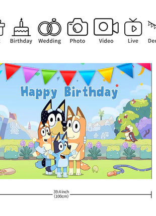Sfondo in Tessuto per Feste di Compleanno a Tema Bluey, Decorazione Murale per Bambini e Ragazzi