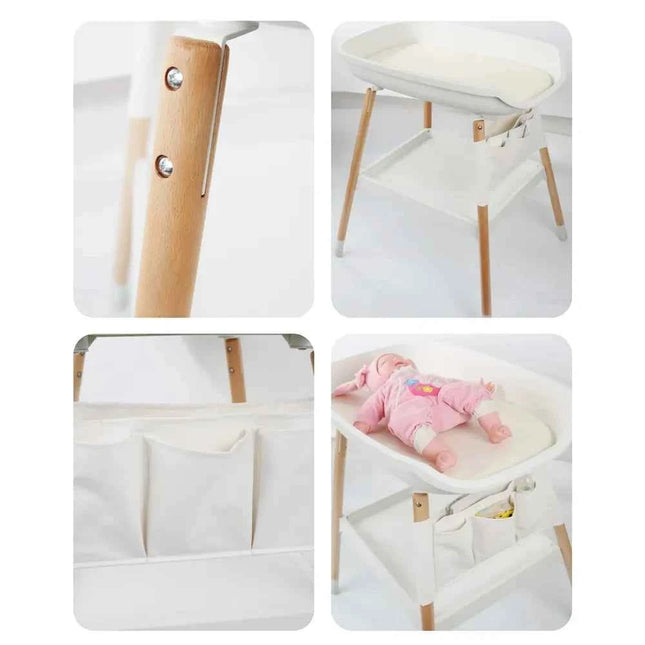 2 in 1 Baby Bath & Installation Safety Wooden Children Infant Diaper Changing Table with Free Changing Pad Included