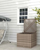 Weatherproof Poly Rattan Garden Storage Box - 75x75x70cm Sand, Gas Lift Lid, Cushion Organizer for Patio & Balcony