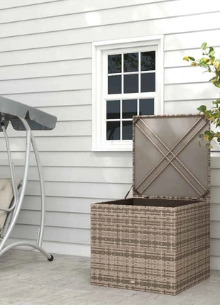 Weatherproof Poly Rattan Garden Storage Box - 75x75x70cm Sand, Gas Lift Lid, Cushion Organizer for Patio & Balcony