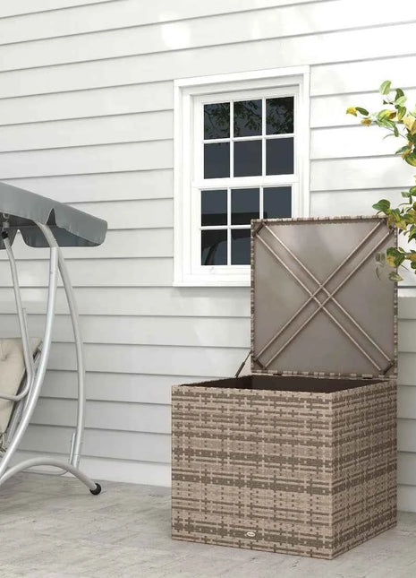 Weatherproof Poly Rattan Garden Storage Box - 75x75x70cm Sand, Gas Lift Lid, Cushion Organizer for Patio & Balcony