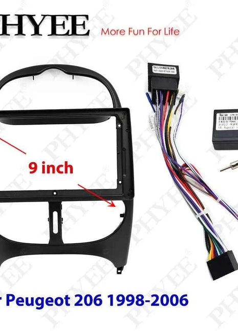 Adattatore per cablaggio con decodificatore CAN Bus, telaio per pannello radio Android 2 Din da 9 pollici per Peugeot 206 1998 - 2006, cavo a 16 pin
