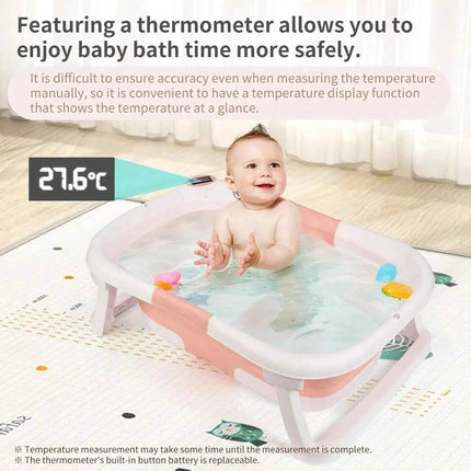 Baby Bathtub, Space Saving & Foldable Baby Bathtub with Thermometer, Non-Slip Bath Pillow And Drain Hole for Newborn And Toddler