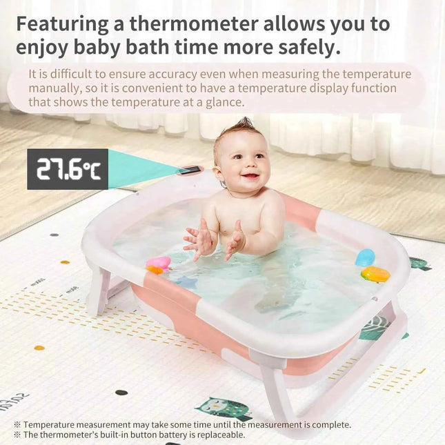 Baby Bathtub, Space Saving & Foldable Baby Bathtub with Thermometer, Non-Slip Bath Pillow And Drain Hole for Newborn And Toddler