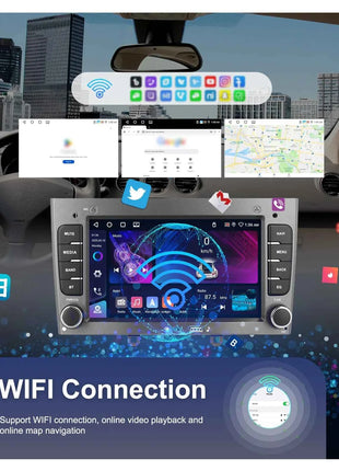 Podofo Wireless CarPlay AI Voice Car Radio Android Auto DSP GPS Multimedia Player For Peugeot 308 (T7) /408 FM/RDS EQ BT WIFI