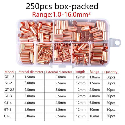 250 pz GT Tubo di Collegamento In Rame Filo Comune Piccolo Tubo di Rame Terminale Cavo Capocorda Bootlace Ghiera Kit con Pinze A Crimpare