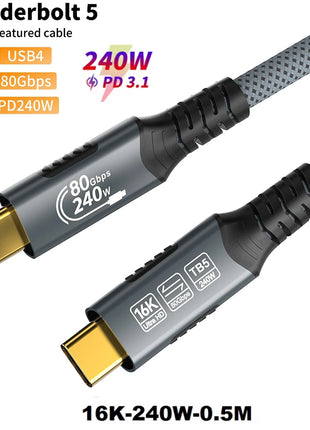 Cavo USB4 di tipo C 16K PD240W 80Gbps 4K per Thunderbolt5 Cavo di ricarica rapido completo Thunderbolt 4 USB da C a C Trasferimento dati