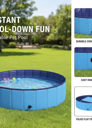 Foldable Dog Pool – Sturdy PVC structure, non-slip design, and quick drain valve