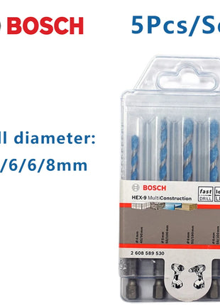 Trapano a torsione esagonale Bosch 4/5/6/6/8mm 5 pezzi per piastrelle in legno/vetro/ceramica/cemento/lega punzonatura 2608900585 accessori per utensili elettrici
