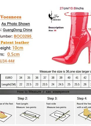 10CM 12CM Women Sexy Ankle Boots Zipper Thin Heels Short Boot Shiny Patent Leather High Heels Office Shoes Woman Bota Feminina