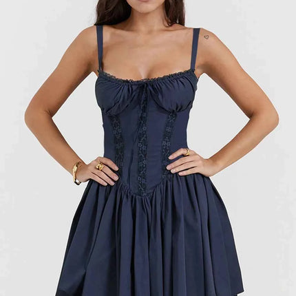 Mini Abito Estivo da Donna Elegante in Pizzo Floreale con Corsetto, Vestito Corto Bianco Giallo Rosso Blu da Spiaggia