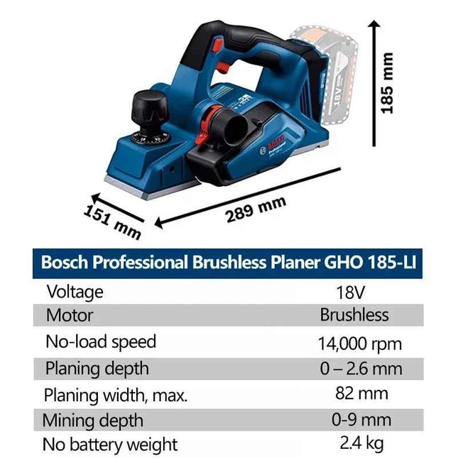 Bosch GHO 185-LI 18V Brushless Cordless Electric Planer Professional Woodworking Planer Carpentry Planing Trimmer Tool