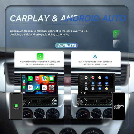 Podofo 1DIN Electric Retractable Car Radio Wireless CarPlay Android Auto  Mirror Link Car Multimedia Player DAB FM USB Type-C