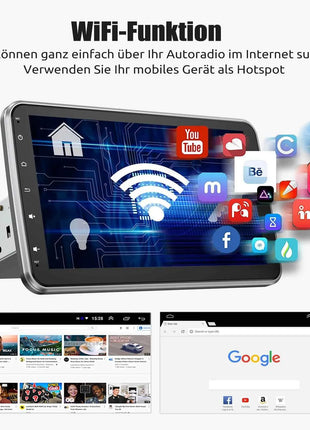 Universal Autoradio MOPECT Android 15 10.1" 360° Touchscreen 1 DIN Wireless CarPlay Android Auto GPS Navi RDS WiFi Mikrofon FM