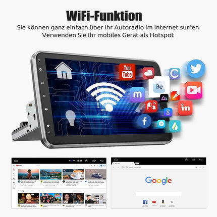 Universal Autoradio MOPECT Android 15 10.1" 360° Touchscreen 1 DIN Wireless CarPlay Android Auto GPS Navi RDS WiFi Mikrofon FM