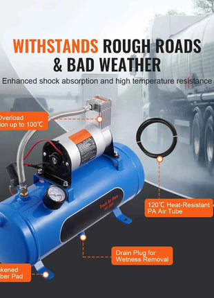 SucceBuy 12V Air Compressor with Tank 3/6L Train Horn Air Compressor 120psi Air Compressor System for Train Horn/Inflating Tire