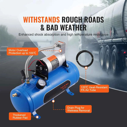 SucceBuy 12V Air Compressor with Tank 3/6L Train Horn Air Compressor 120psi Air Compressor System for Train Horn/Inflating Tire