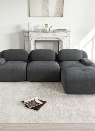 Modular Corner Cord Fabric Sofa - No Assembly Required, Extra-wide Armrests, 32D High Elastic Upholstery, Ergonomic Cozy Couch