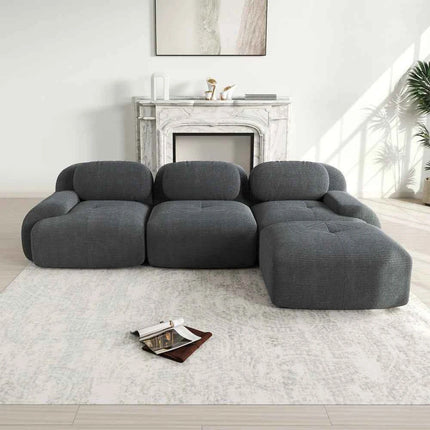 Modular Corner Cord Fabric Sofa - No Assembly Required, Extra-wide Armrests, 32D High Elastic Upholstery, Ergonomic Cozy Couch