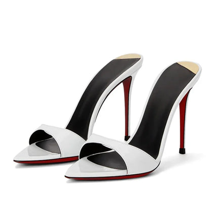 Nuove scarpe col tacco alto da donna con suola nera rossa a punta, sandali col tacco alto con un temperamento di nicchia, indossate da mezze pantofole