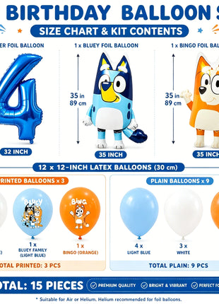 Set di Palloncini per Decorazioni Primo Compleanno Bluey, Palloncini in Foil Bluey e Bingo, Palloncini in Lattice, Accessori per Feste per Bambini e Bambine