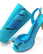 Venus Chan Il più nuovo stile INS color pesca strass eleganti tacchi alti Nigeria design popolare set di scarpe e borse da donna africane