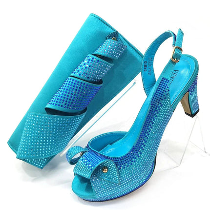 Venus Chan Il più nuovo stile INS color pesca strass eleganti tacchi alti Nigeria design popolare set di scarpe e borse da donna africane
