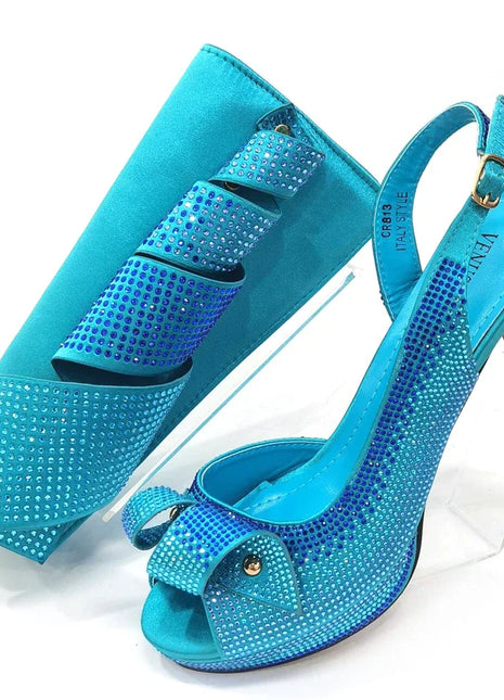 Venus Chan Il più nuovo stile INS color pesca strass eleganti tacchi alti Nigeria design popolare set di scarpe e borse da donna africane