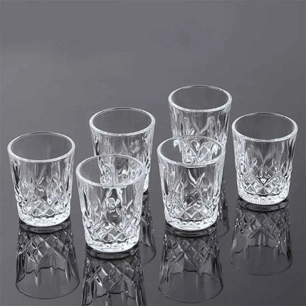 12pcs/8pcs/6pcs/4pcs/2pcs Embossed Glass 50ml Spirits Cups Engraved Tea Drinking Baijiu Cup Water Glass Small Capacity Wine Cup
