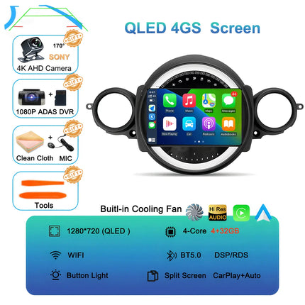 Android16 Radio Qled For BMW MINI Cooper R56 R60 2007 - 2014 Car intelligent systems Navigation GPS Carplay Android auto WIFI+5G