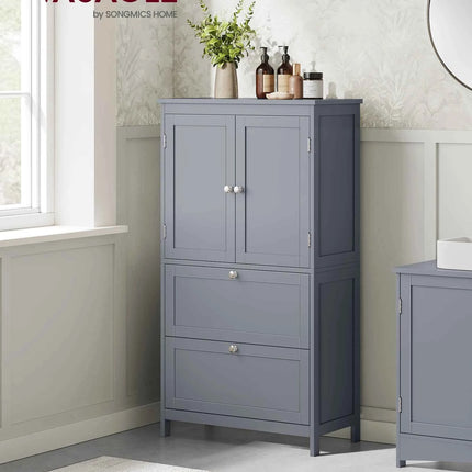 VASAGLE Bathroom Cabinet Kitchen Cabinet with 2 Drawers and 2 Doors, Adjustable Shelf, 30 x 60 x 110 cm, Dove Grey