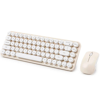 MIKIBY i68 Yellow Wireless Keyboard and Mouse Combo, 2.4G Retro Style Keyboard with Round Keycaps, Lightweight Membrane Keyboard