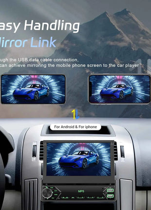 Hikity Multimedia Player Mirror Link 7'' HD Manual Retractable Touchscreen Universal MP5 Car Player BT FM TF Colorful Backlight