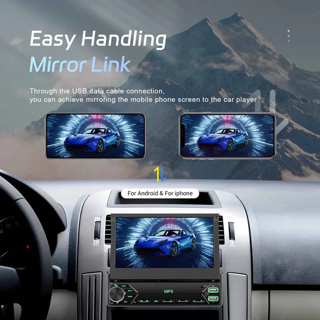 Hikity Multimedia Player Mirror Link 7'' HD Manual Retractable Touchscreen Universal MP5 Car Player BT FM TF Colorful Backlight