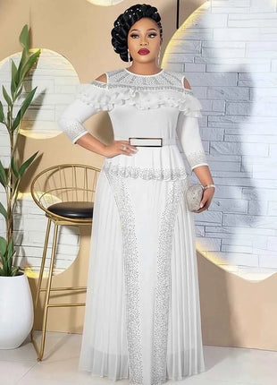 Abito da Cerimonia per Matrimoni e Feste, Lussuoso Vestito Lungo Plissettato con Volant per Donne Africane, Stile Dubai Ankara Dashiki, Abbigliamento Turco per Occasioni Formali