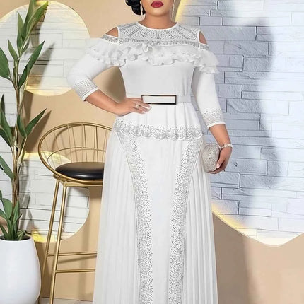 Abito da Cerimonia per Matrimoni e Feste, Lussuoso Vestito Lungo Plissettato con Volant per Donne Africane, Stile Dubai Ankara Dashiki, Abbigliamento Turco per Occasioni Formali
