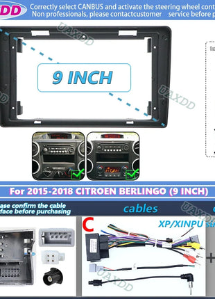 For 2015-2018 CITROEN BERLINGO PEUGEOT PARTNER 9 INCH Car stereo radio Android fascia panel wiring harness canbus decoder