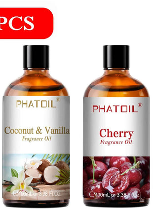 PHATOIL 100ml Aromatherapy Fragrance Oil Coconut & Vanilla Strawberry Cherry Lemon 1/2/3pcs Aroma Oil For Diffuser Candle Making
