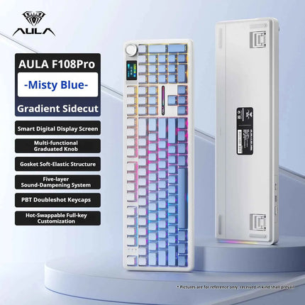 AULA F108 PRO Mechanical Keyboard Custom 100% Layout RGB Backlight Wireless Bluetooth Hifi Switch Gaming Keyboard