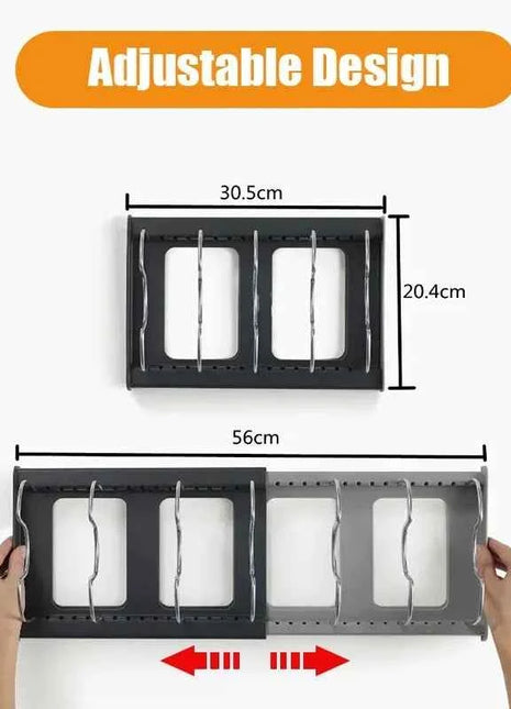 Expandable Stainless Steel Storage Rack Kitchen Cabinet Holder for Pan Pot Lid Cutting Board Drying Cookware Dish Rack Organizer