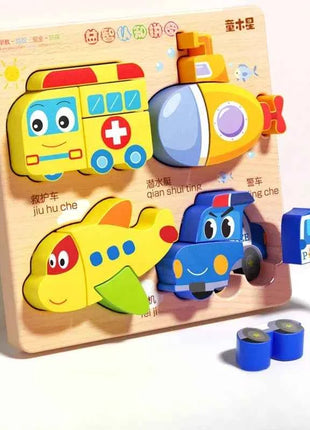 Montessori Cartoon 3D Wooden Puzzle Animal Traffic Jigsaw Toys for Kids Early Learning Educational Cognitive Game Children Gifts