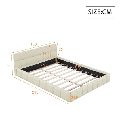 Rosahqnda Bubble Bed,Upholstered bed with Slatted Frame,140/160x200cm,Padded Headboard,master room,Linen Frabic,without Mattress