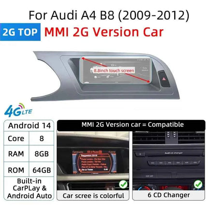 Fast Shipping Wireless CarPlay Screen For Audi A4 B8 A5 8K 2008-2016 Car Multimedia Player Android 14 8+128GB Stereo GPS Navi