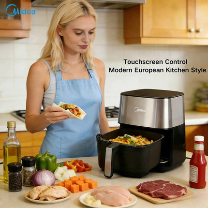 Midea 6.5L Air Frye Healthy Oil-Free Cooking Adjustable Temp & Timer Rapid Air Circulation Removable Non-Stick Basket  Energy