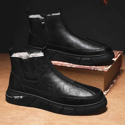 Winter Shoes Man Ankle Platform Brown Leather Zip Up Snow Boots for Men Booties New in Work Fur Brands Thick Plush Anti Slip