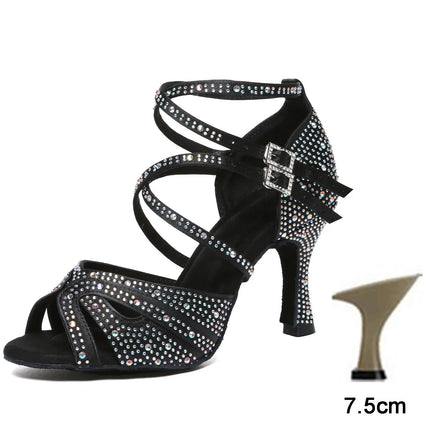 DKZSYIM Scarpe da ballo latino da donna con strass Scarpe da ballo per ragazza salsa latina Scarpe da ballo da sala da ballo nere lucide per ragazze e signore