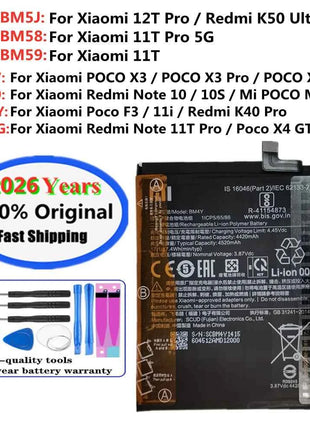 Original Battery For Xiaomi Poco F3 ,11i ,11T Pro ,12T Pro ,Redmi Note 10 10S ,Redmi K40 Pro K50 Ultra ,POCO X3 Pro X4 GT M5s